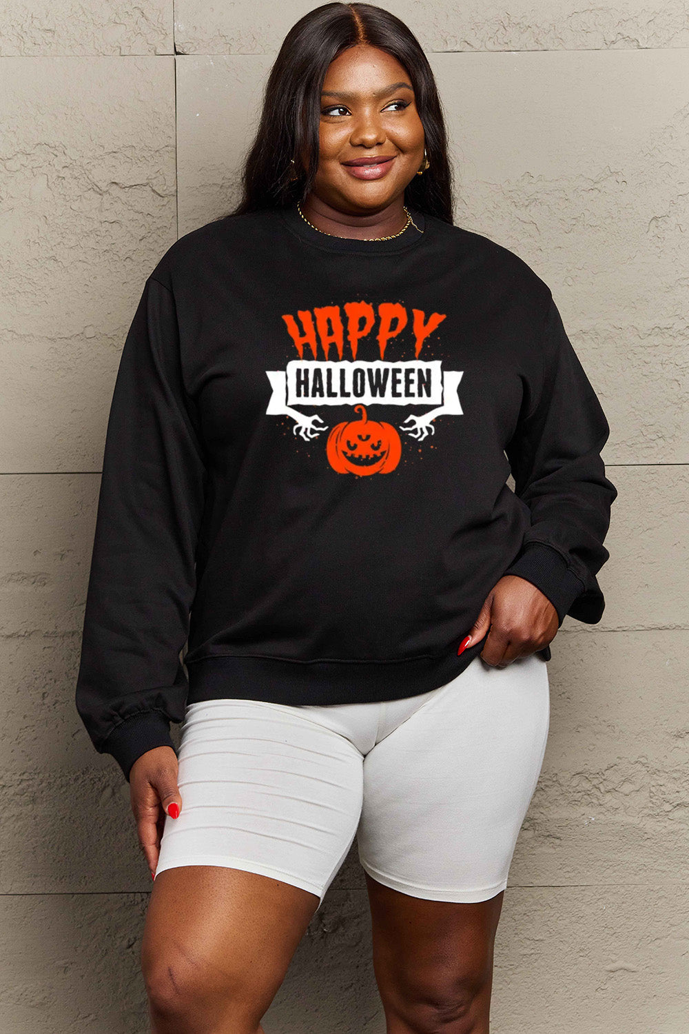 Simply Love Full Size HAPPY HALLOWEEN Graphic Sweatshirt