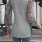 Side Slit V-Neck Lace Long Sleeve T-Shirt
