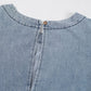 Cutout Round Neck Balloon Sleeve Denim Dress