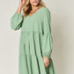 Double Take Full Size V-Neck Balloon Sleeve Tiered Dress
