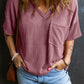 Textured V-Neck Dropped Shoulder T-Shirt