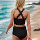 FULL SIZE Crisscross Leopard Wide Strap Two-Piece Swim Set