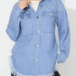 Raw Hem Pearl Trim Collared Neck Denim Top