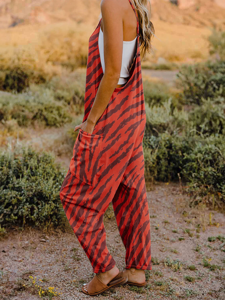 Double Take Full Size Printed V-Neck Sleeveless Jumpsuit