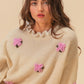 BiBi Ruffled Crochet Flower Dropped Shoulder Sweater - Brand BiBi