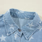 Raw Hem Star Collared Neck Denim Top