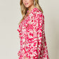 Double Take Full Size Printed Ruffle Trim Balloon Sleeve Shirt