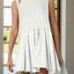 Pleated Round Neck Sleeveless Mini Dress