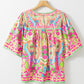 Full Size Printed Round Neck Half Sleeve Blouse
