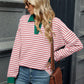 Striped Johnny Collar Long Sleeve Sweatshirt