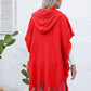 Fringe Trim Buttoned Hooded Poncho