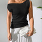 Single Shoulder Short Sleeve Knit Top