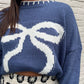 Bow Graphic Round Neck Long Sleeve Sweater