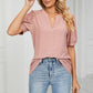 Eyelet Short Puff Sleeve Notched Neck Top