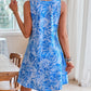 Lace Detail Printed V-Neck Sleeveless Dress