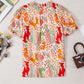 Printed Notched Short Sleeve Blouse