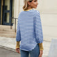 Contrast Striped Notched Long Sleeve Top
