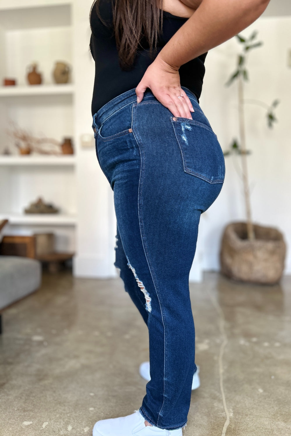 Judy Blue Full Size High Waist Rigid Magic Heavy Destroy Straight Jeans *