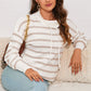 Double Take Cowl Neck Drawstring Dropped Shoulder Striped Print Blouse