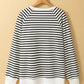 Slit Striped Round Neck Long Sleeve Sweatshirt