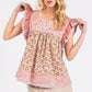Mittoshop Floral Notched Ruffled Cap Sleeve Blouse