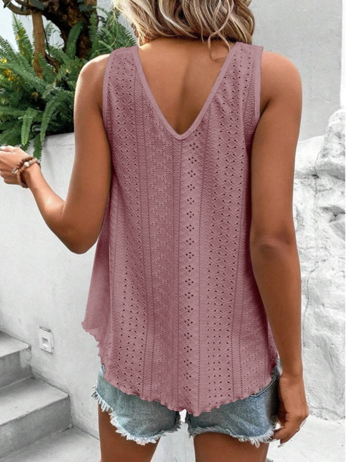 Full Size Eyelet V-Neck Wide Strap Tank