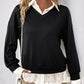 Perfee Faux Layered Contrast Long Sleeve Sweatshirt