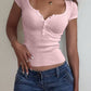Half Button Scoop Neck Short Sleeve Knit Top