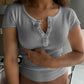 Devine Button Detail Round Neck Short Sleeve T-Shirt