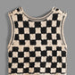 Crochet Checkered V-Neck Button Up Vest