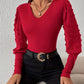 Swiss Dot V-Neck Long Sleeve Top