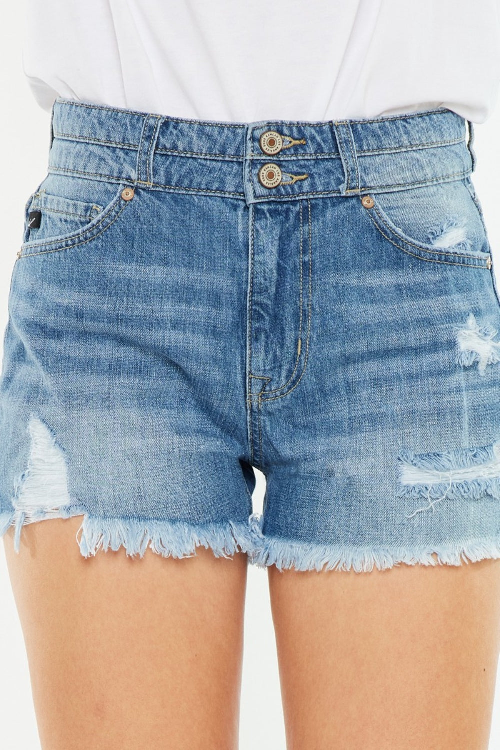Kancan Full Size High Rise Raw Hem Denim Shorts *