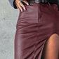 Slit Midi Skirt with Pockets