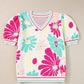 Flower V-Neck Puff Sleeve Sweater