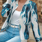 Printed Baseball Collar Zip Up Jacket