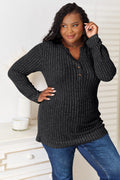 Double Take Notched Neck Ribbed Long Sleeve T-Shirt *