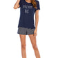 Graphic Round Neck Top and Striped Shorts Lounge Set