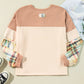 Plus Size Waffle-Knit Detail Plaid Round Neck Top