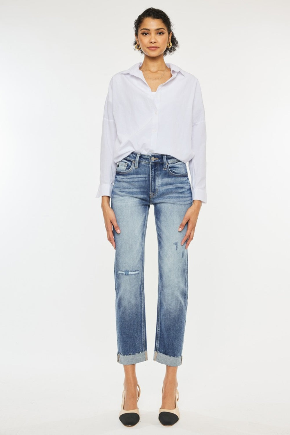 Kancan High Rise Cuffed Straight Jeans *