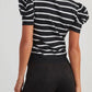 Striped Round Neck Puff Sleeve Knit Top