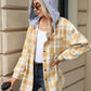 Drawstring Plaid Button Up Hooded Jacket