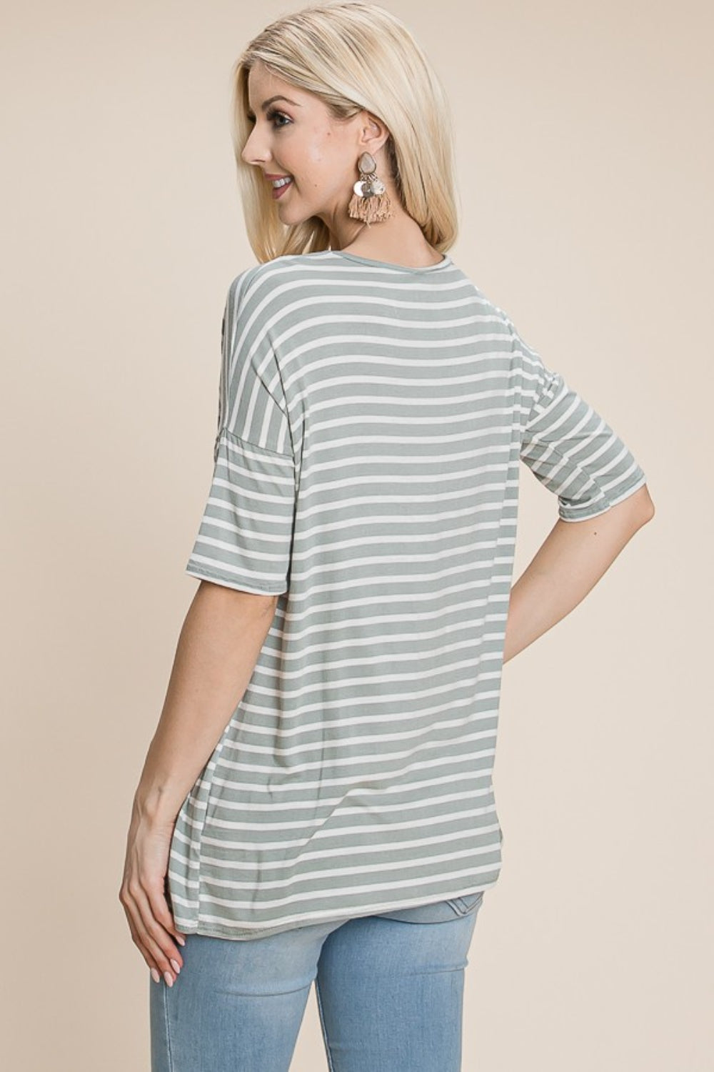 BOMBOM Striped Round Neck T-Shirt *