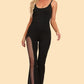 Spliced Mesh Spaghetti Strap Jumpsuit
