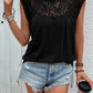 Lace Round Neck Cap Sleeve T-Shirt