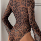 Perfee Leopard V-Neck Lace Bodysuit