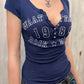 Devine Letter Notched Short Sleeve T-Shirt