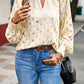 Mock Neck Cutout Lantern Sleeve Blouse