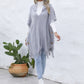 Fringe Trim Buttoned Hooded Poncho