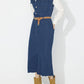 Slit Half Button Collared Neck Cap Sleeve Denim Dress