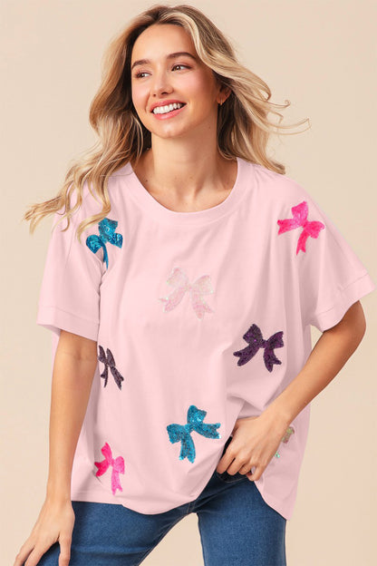 BiBi Sequin Bow Patch Short Sleeve T-Shirt - Brand BiBi